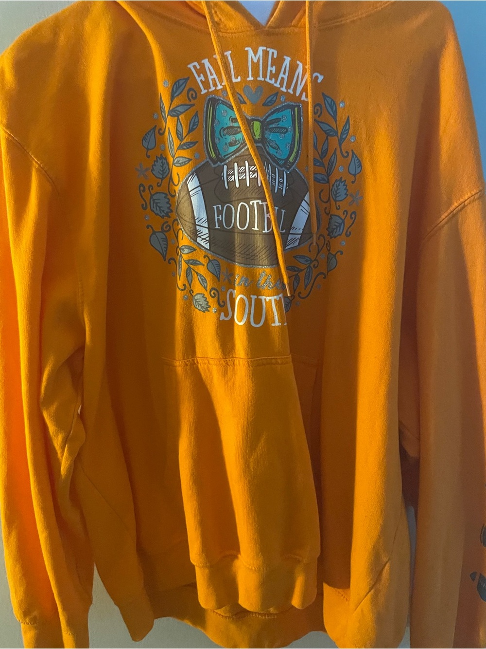 Orange Graphic Hoodie with Football & Bow